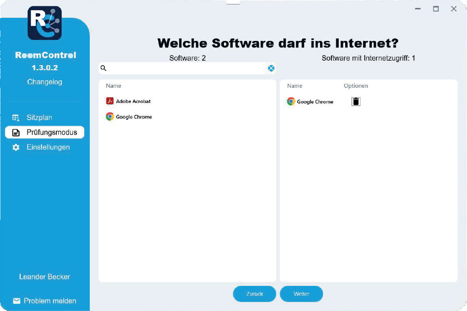 Prüfungsmodus: Festlegen, welche Software Internetzugriff erhält
